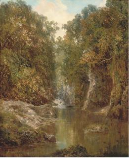 Alfred Augustus Glendenning - A wooded river landscape