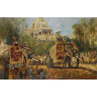 Alfred Bastien - French Le Maharaja Et Ses Elephants A La Procession Du Festival De Dussehra A Mysore