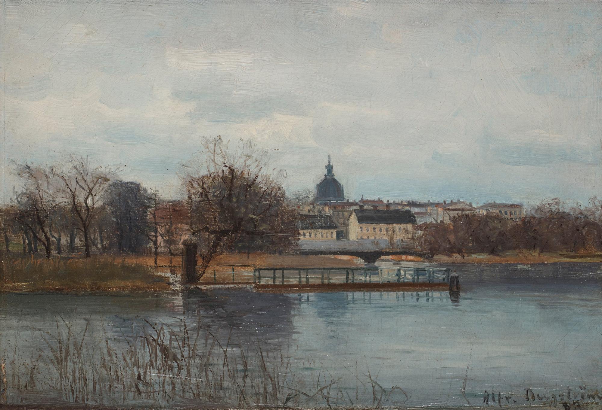 Alfred Bergström - View from Djurgården across Kastellholmen towards Söder and Katharina Church.