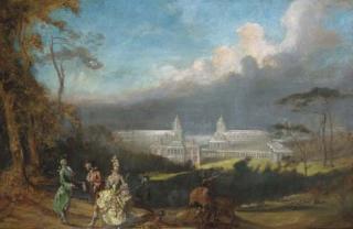 Alfred Charles Conrade - Elegant figures in a parkland, Greenwich beyond