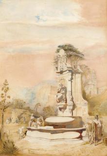 Alfred Charles Conrade - Figures watering animals at a fountain, Abruzzi