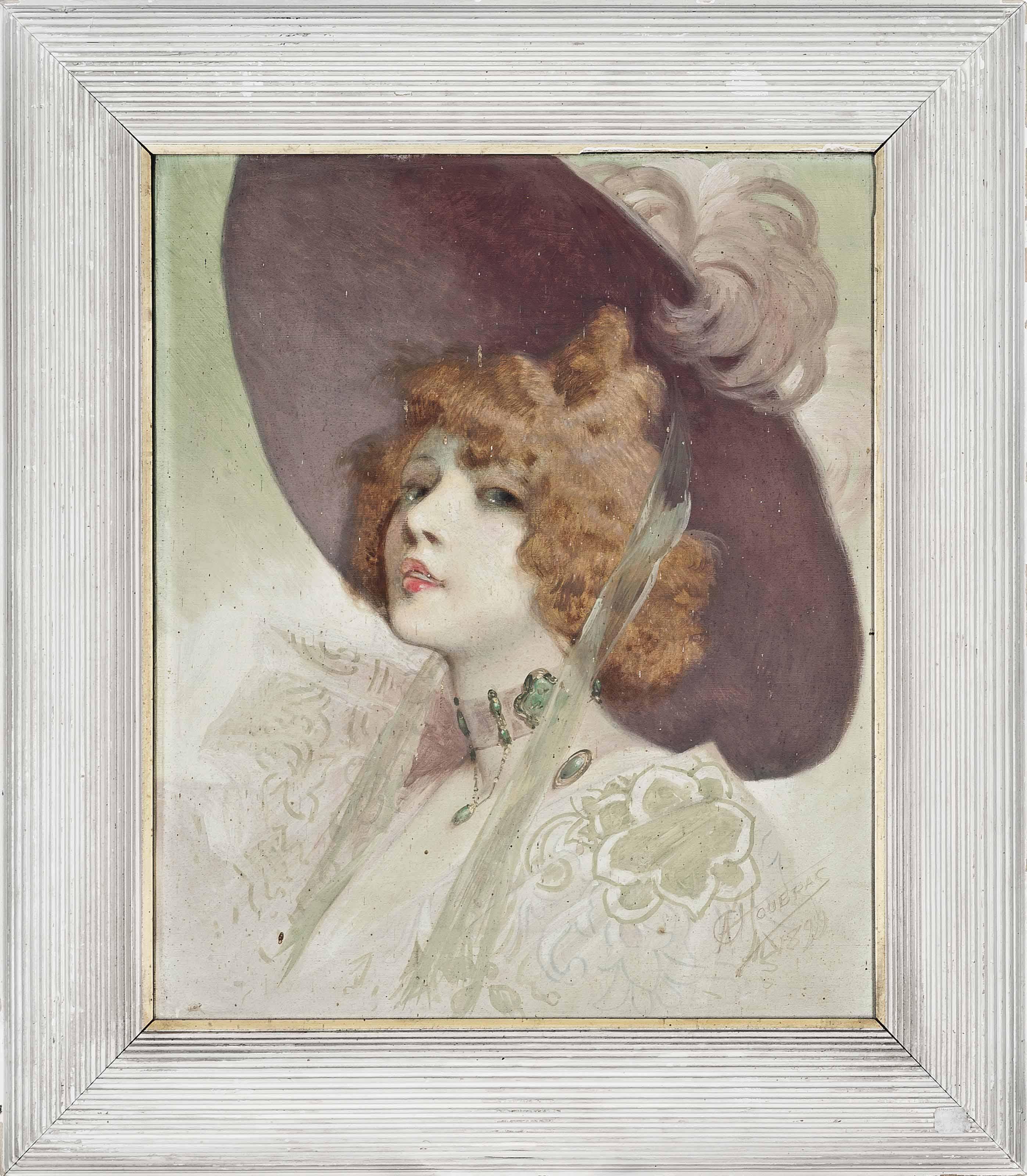 Alfred Choubrac - Portrait De Femme Au Collier D\'Emeraudes