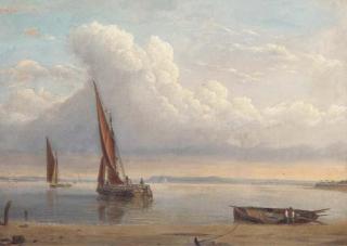 Alfred Clint - Barges in a calm on the estuary