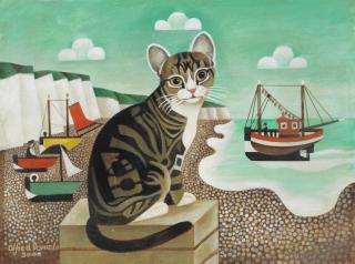 Alfred Daniels R.W.S., R.B.A. - Tabby Cat on the Beach (unframed)