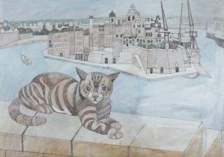 Alfred Daniels R.W.S., R.B.A. - The Harbour Cat, Valetta