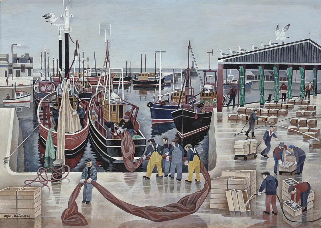 Alfred Daniels, R.W.S. - Fishing fleet in the harbour