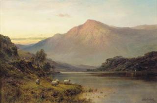 Alfred De Bréanski, Sen. - A shepherd and flock in a highland landscape