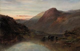 Alfred de Bréanski Sen. - Cattle watering in a highland loch