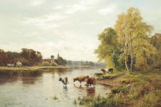 Alfred De Bréanski, Snr., R.B.A. - Cattle watering on a river