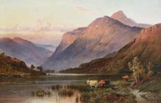 Alfred de Breanski - Landscape, Ben Nevis with Highland Cattle
