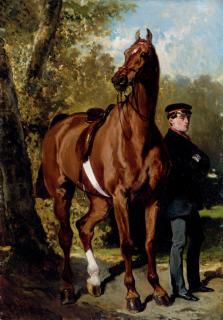 Alfred de Dreux - A Soldier with a Horse in a Landscape