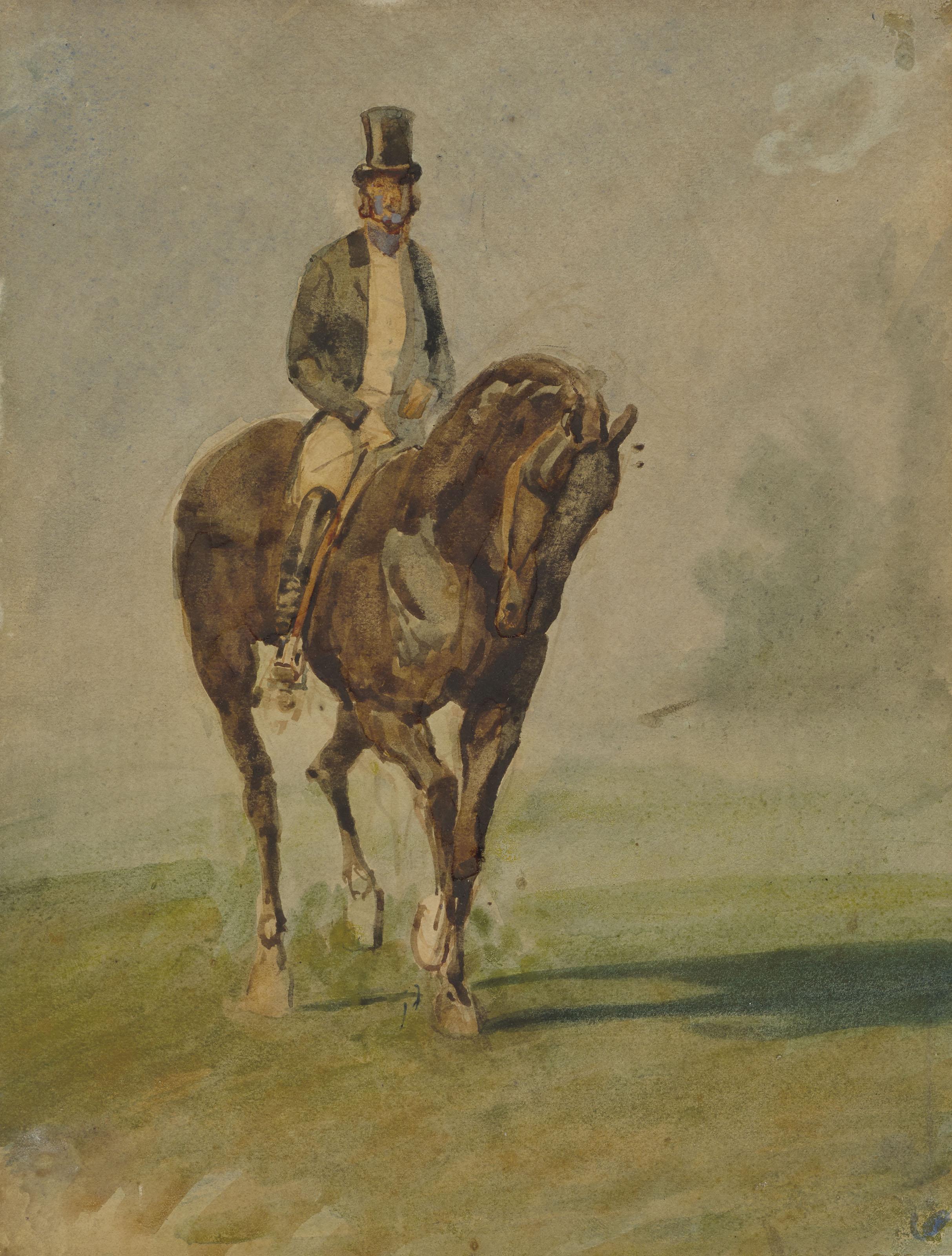Alfred De Dreux - Cavalier à cheval en haut de forme : portrait du baron de Adhémar