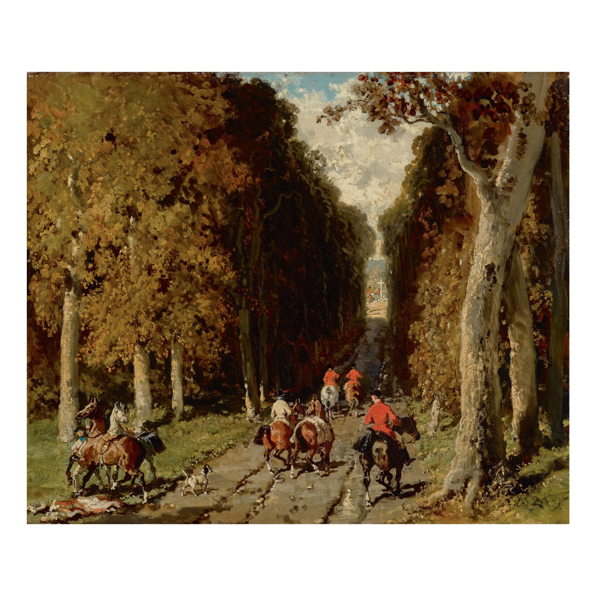 Alfred De Dreux - Chasse Dans L\'Allée Vers La Croix