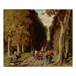Alfred De Dreux - Chasse Dans L\'Allée Vers La Croix