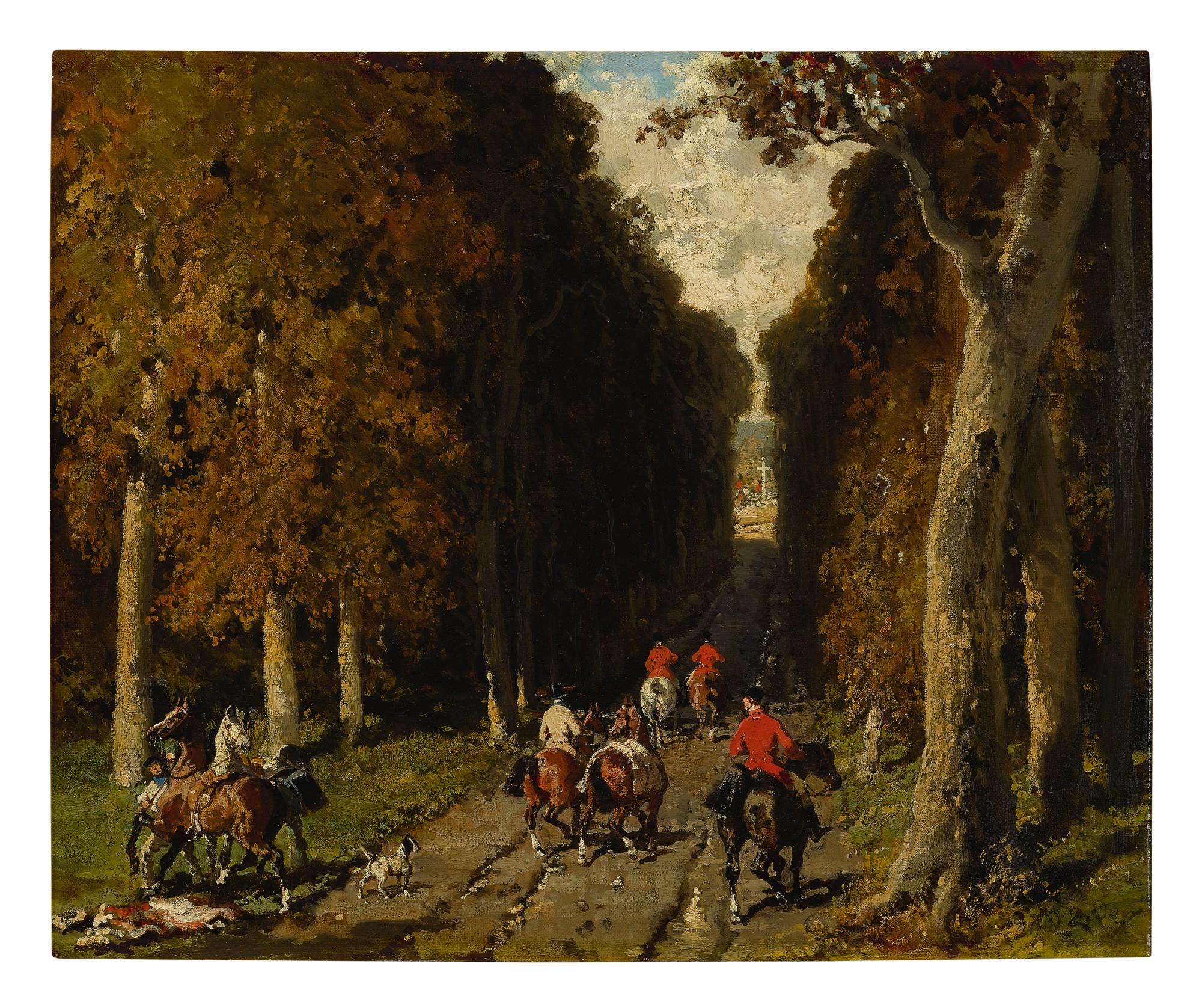 Alfred De Dreux - Chasse Dans L\'Allée Vers La Croix