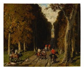 Alfred De Dreux - Chasse Dans L\'Allée Vers La Croix