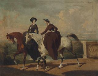 Alfred De Dreux - Deux Amazones Au Cheval