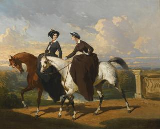 Alfred De Dreux - French deux Amazones Au Cheval