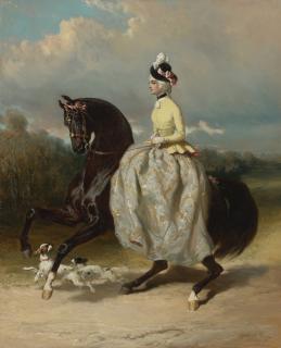 Alfred De Dreux - French femme En Costume Marie Antoinette Sur Un Cheval Caracolant