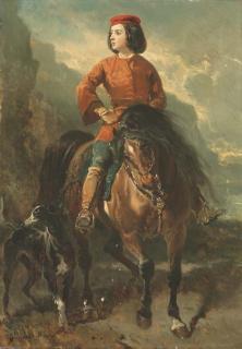 Alfred de Dreux - Jeune Cavalier Et Lévrier