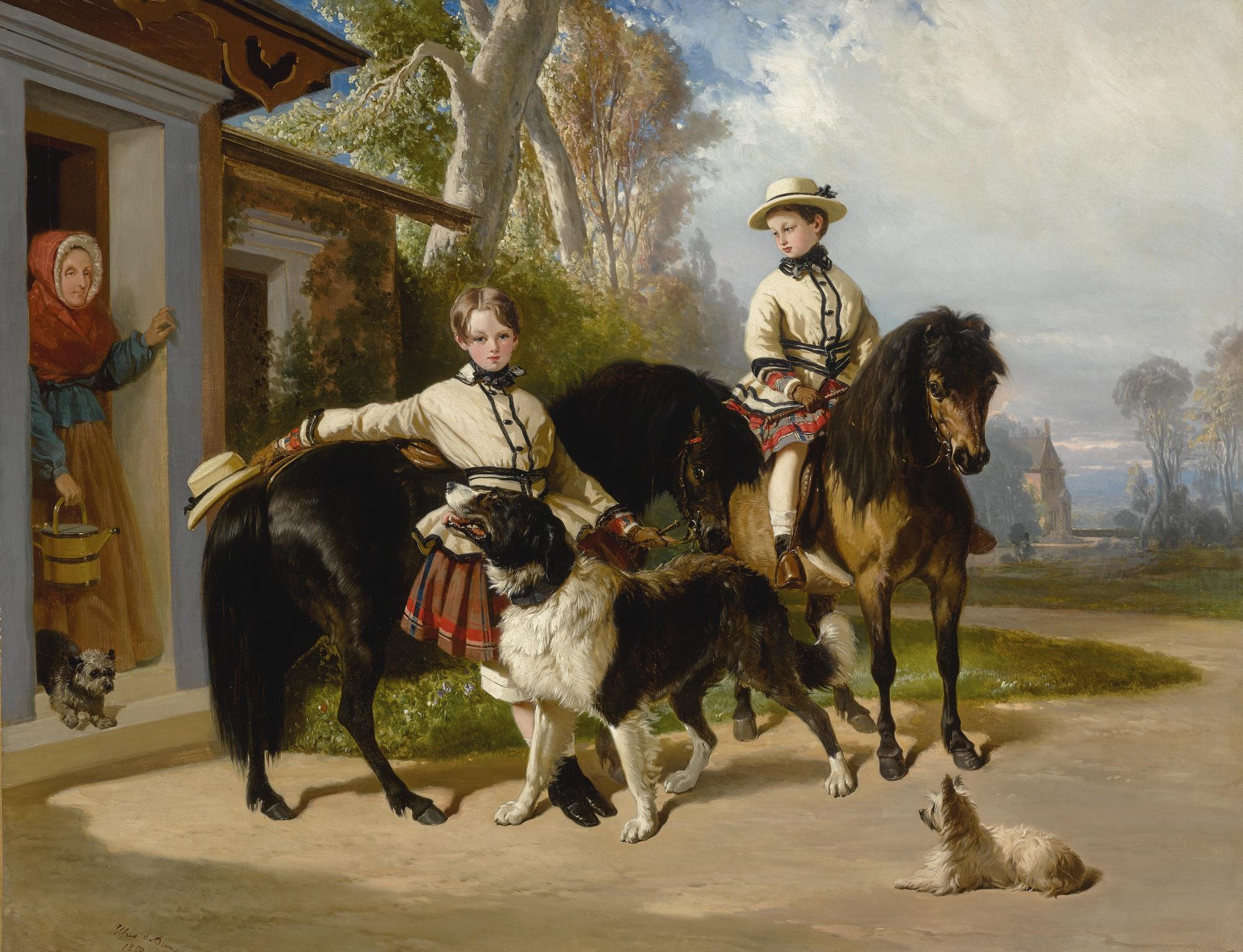 Alfred De Dreux - Portraits Du Duc De Chartres Et Du Comte De Paris En Écossais