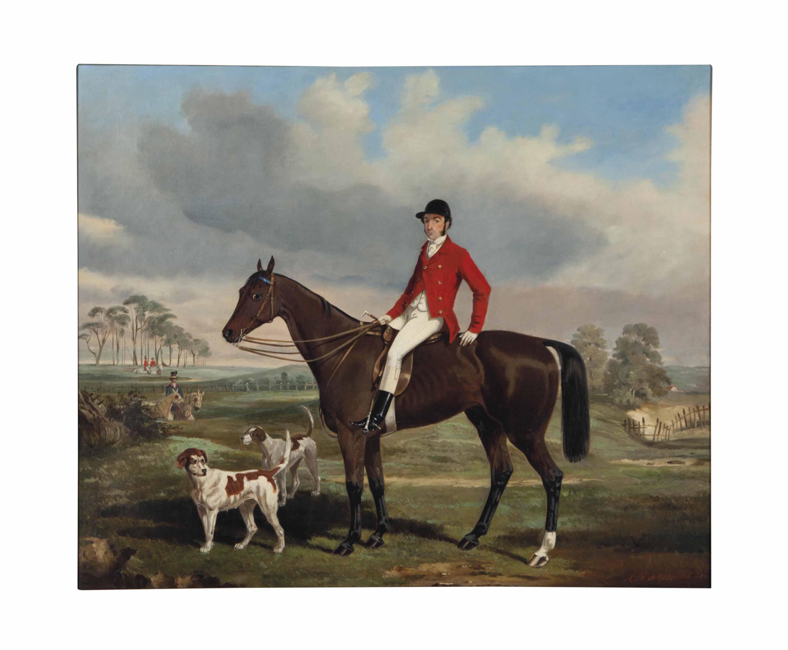 Alfred de Prades - Portrait of William James Fenn-Williams with his hounds; together with a companion painting
