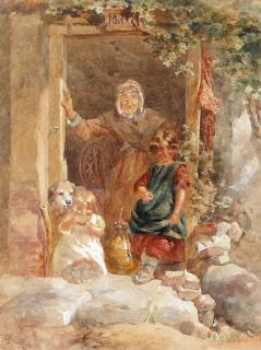 Alfred Downing Fripp, R.W.S. - Figures before an Irish post office