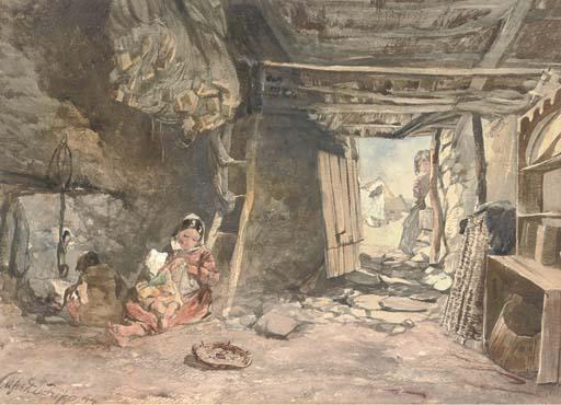 Alfred Downing Fripp, R.W.S. - Interior of a fisherman\'s cabin, Galway