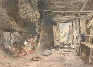 Alfred Downing Fripp, R.W.S. - Interior of a fisherman\'s cabin, Galway