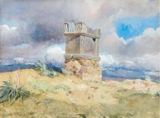 Alfred Downing Fripp - A ruinous tomb in an extensive landscape