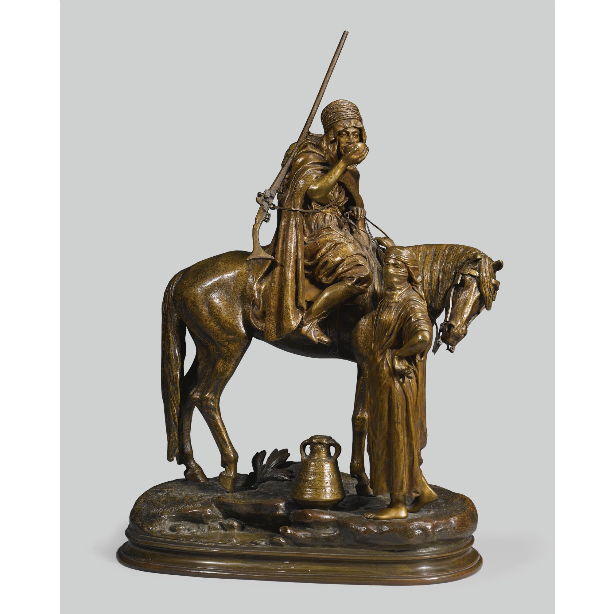 Alfred Dubucand - French Cavalier Et Femme Arabe Á La Fontaine