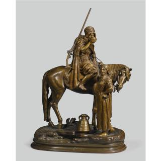 Alfred Dubucand - French Cavalier Et Femme Arabe Á La Fontaine