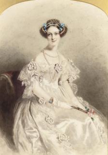 Alfred Edward Chalon, R.A. - Portrait of a lady, three-quarter-length, dressed for a ball