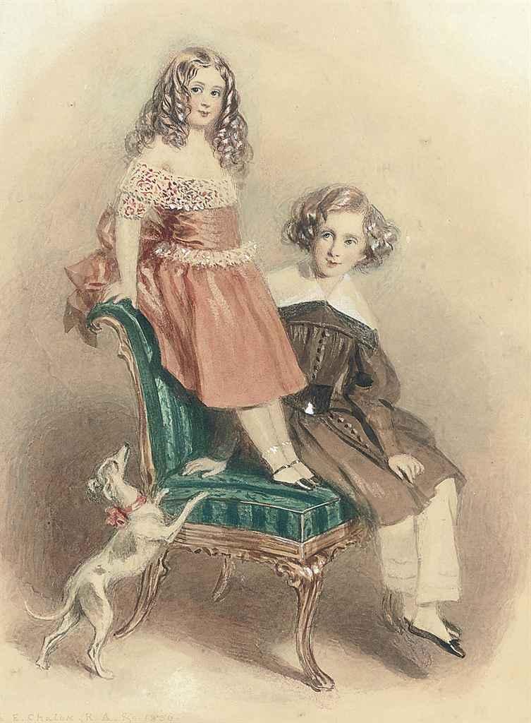 Alfred Edward Chalon, R.A. - Portrait of Lord and Lady Evelin Stanhope, the children of the Earl of Chesterfield