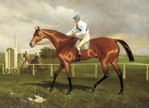 Alfred F. De Prades - Robert the Devil with Jockey up on a racecourse