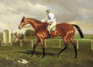 Alfred F. De Prades - Robert the Devil with Jockey up on a racecourse