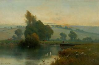 Alfred Fontville de Breanski - A bend on the river