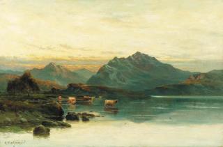 Alfred Fontville De Breanski - Cattle watering, Loch Fad