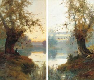 Alfred Fontville De Bréanski - Sunrise; and Evening, Burnham Birches