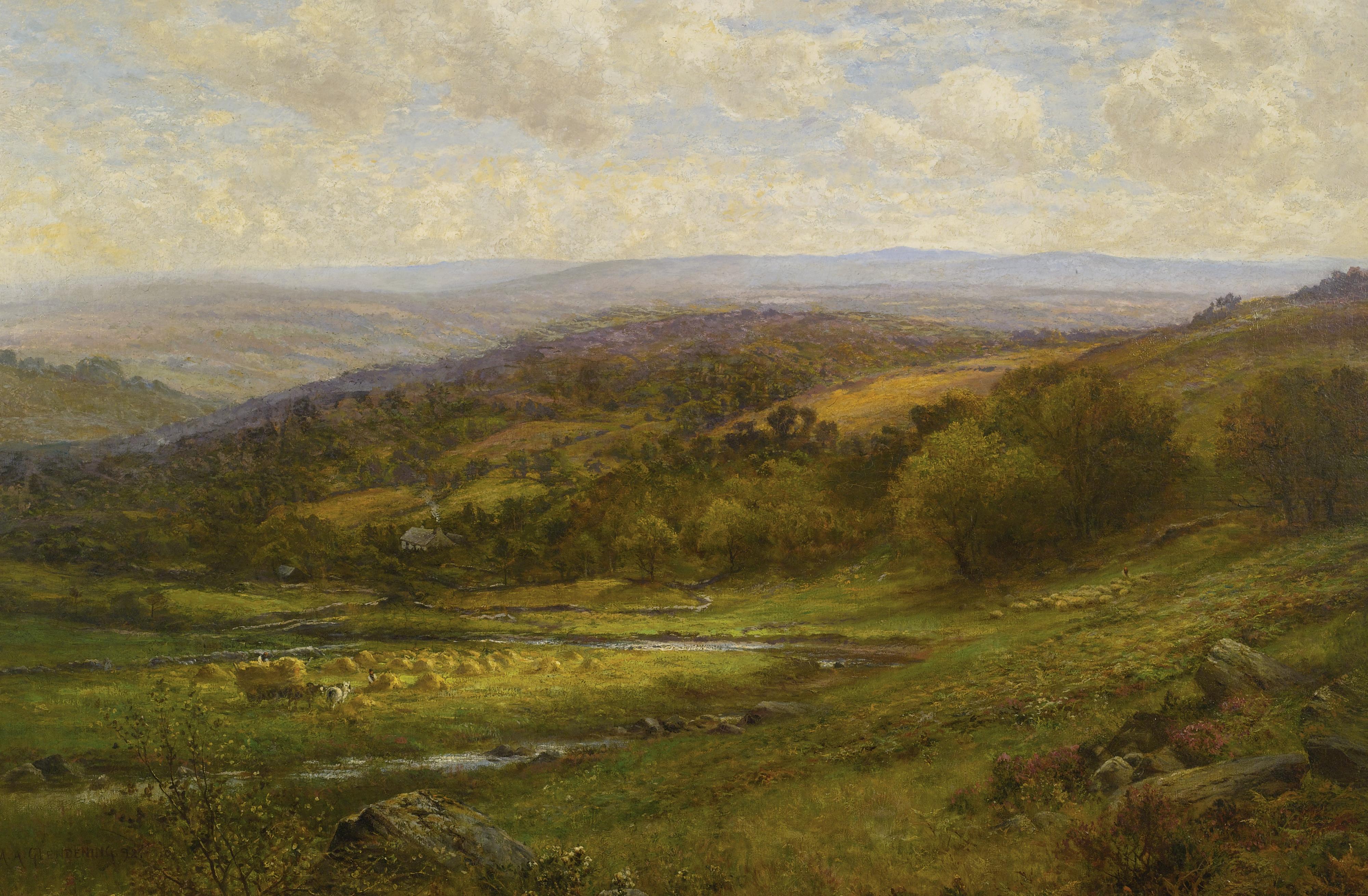 Alfred Glendening Sr. - Landscape With Cattle And Haystacks