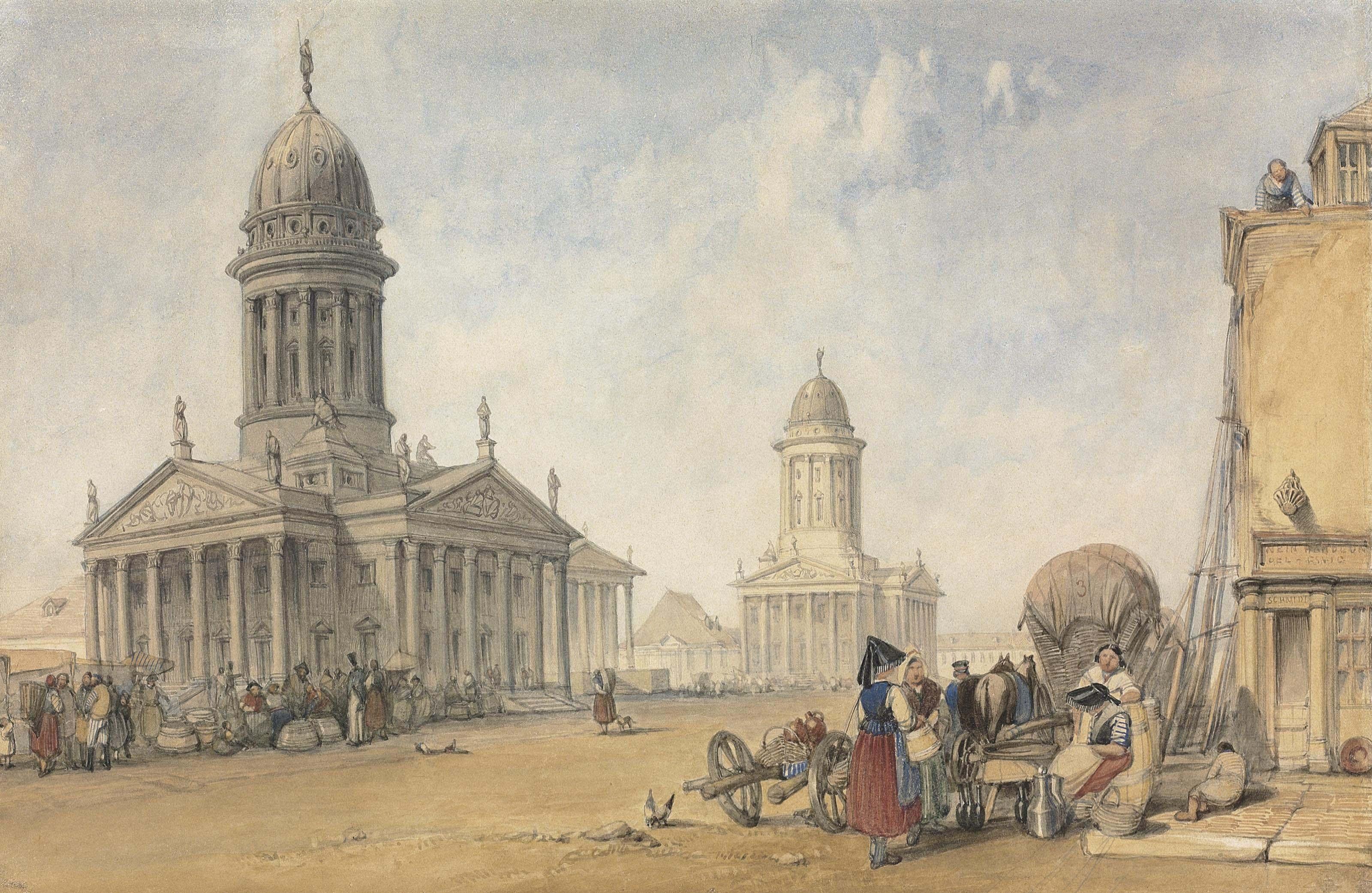 Alfred Gomersal Vickers - The Gendarmenmarkt, Berlin showing the French and German Cathedrals