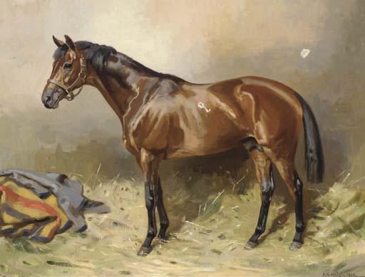 Alfred Grenfell Haigh - Chivalrous, a bay pony in a stable