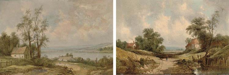 Alfred H. Vickers - Cottages In A Summer Landscape With A River Beyond; And A Figure On A Country Track