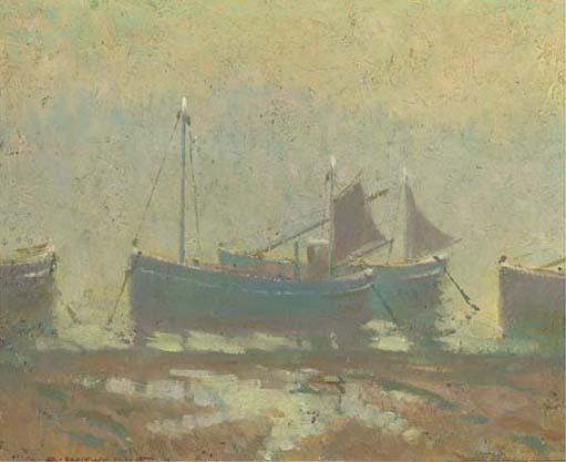 Alfred Hayward - Fishing boats in the early morning mist