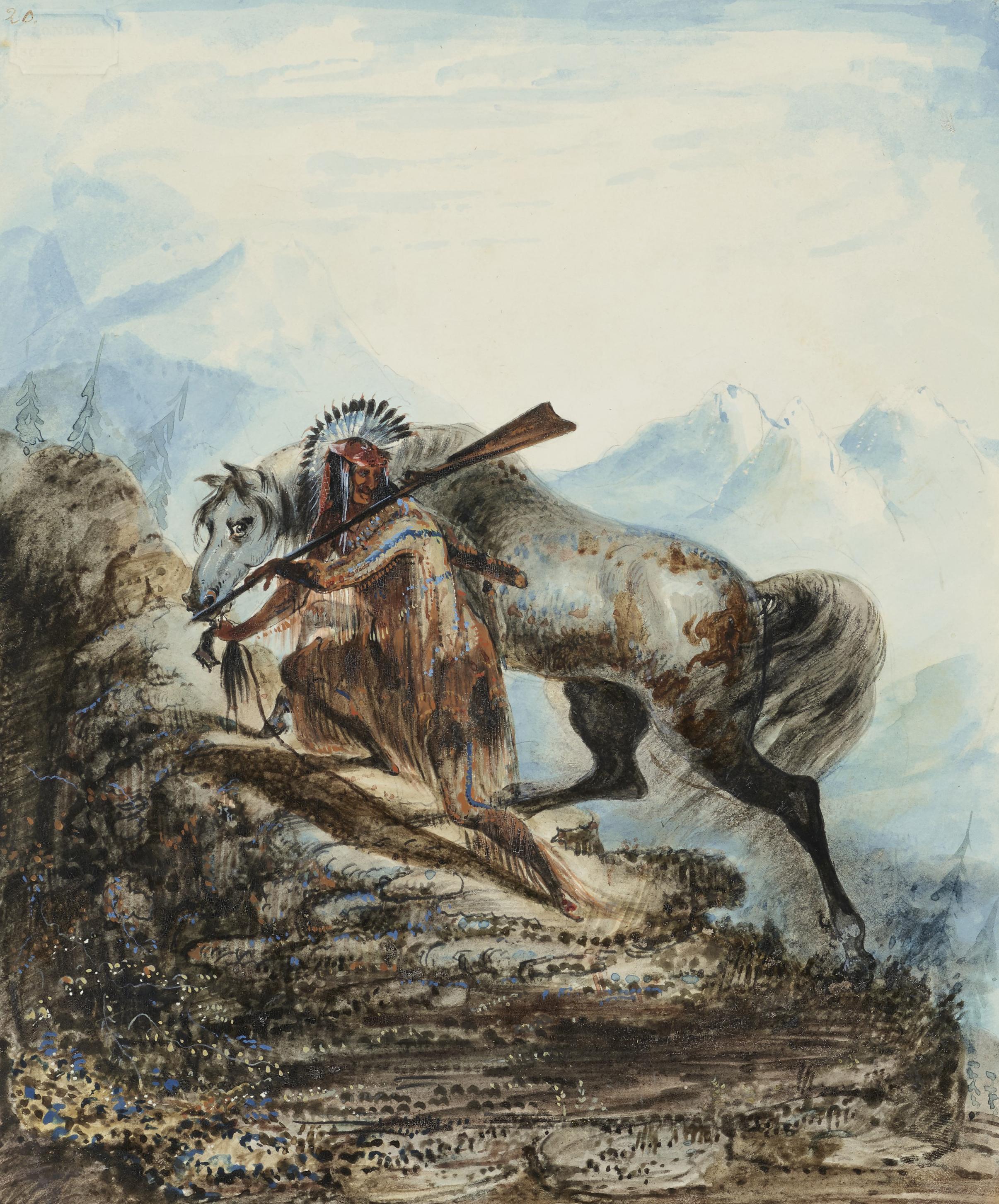 Alfred Jacob Miller - An Indian With the Scalp Lock of His Enemy