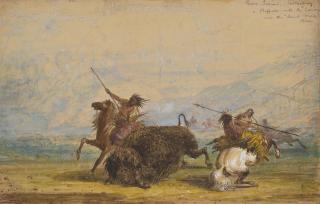 Alfred Jacob Miller - Crow Indians Attacking a Buffalo with the Lance Near the Sweet Water River