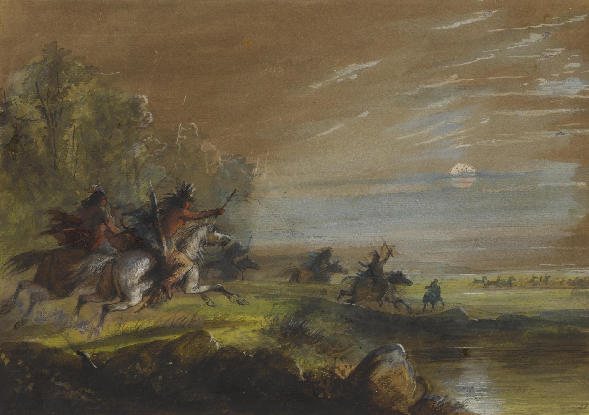 Alfred Jacob Miller - Hunting Elk By Moonlight 