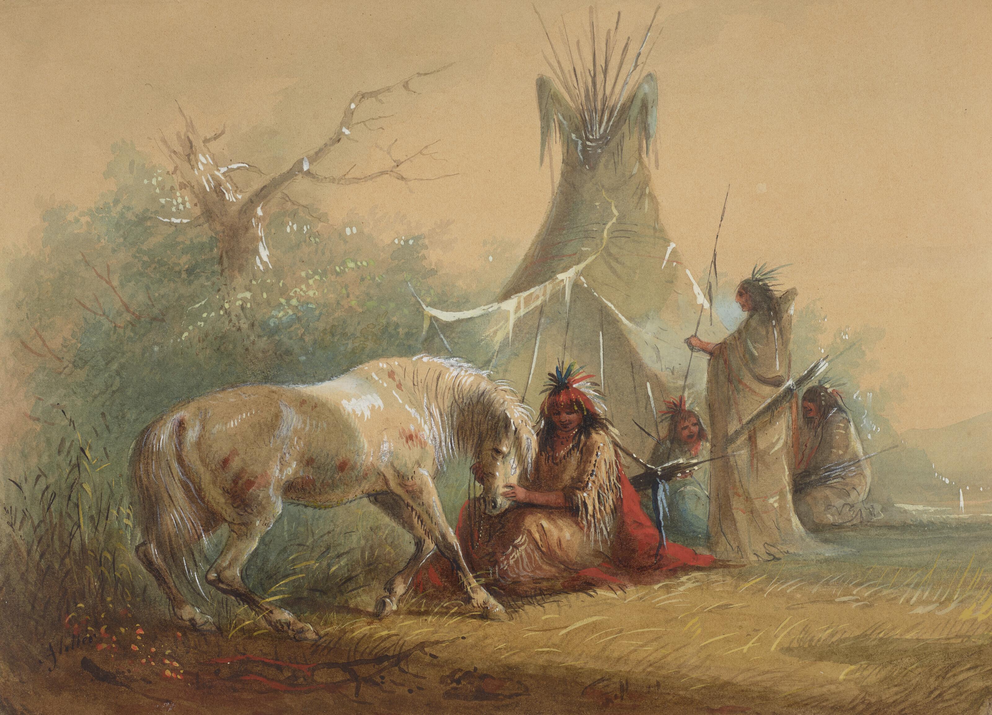 Alfred Jacob Miller - Indian Caressing his Horse