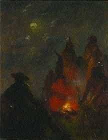 Alfred Jacob Miller - Portrait of Captain Stewart with Indians by a Campfire 8 3/4 x 7 in. framed 17 x 14 1/2 in.