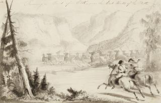 Alfred Jacob Miller - Running a Bank of Elk, Near the Cut Rocks of the Platte